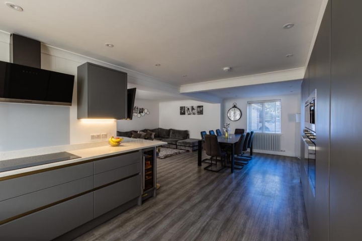 Large Open Plan Grey Kitchen